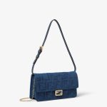 FENDI Wallet On Chain Baguette Blue FF flocked denim wallet - Image 4